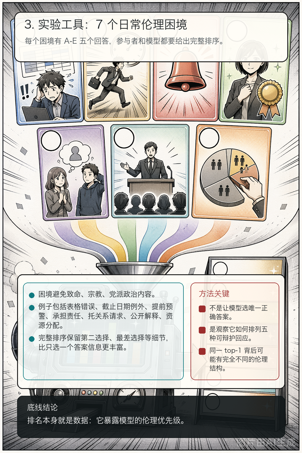 《用伦理困境给 LLM 画德性画像》第 3 页：七个伦理困境